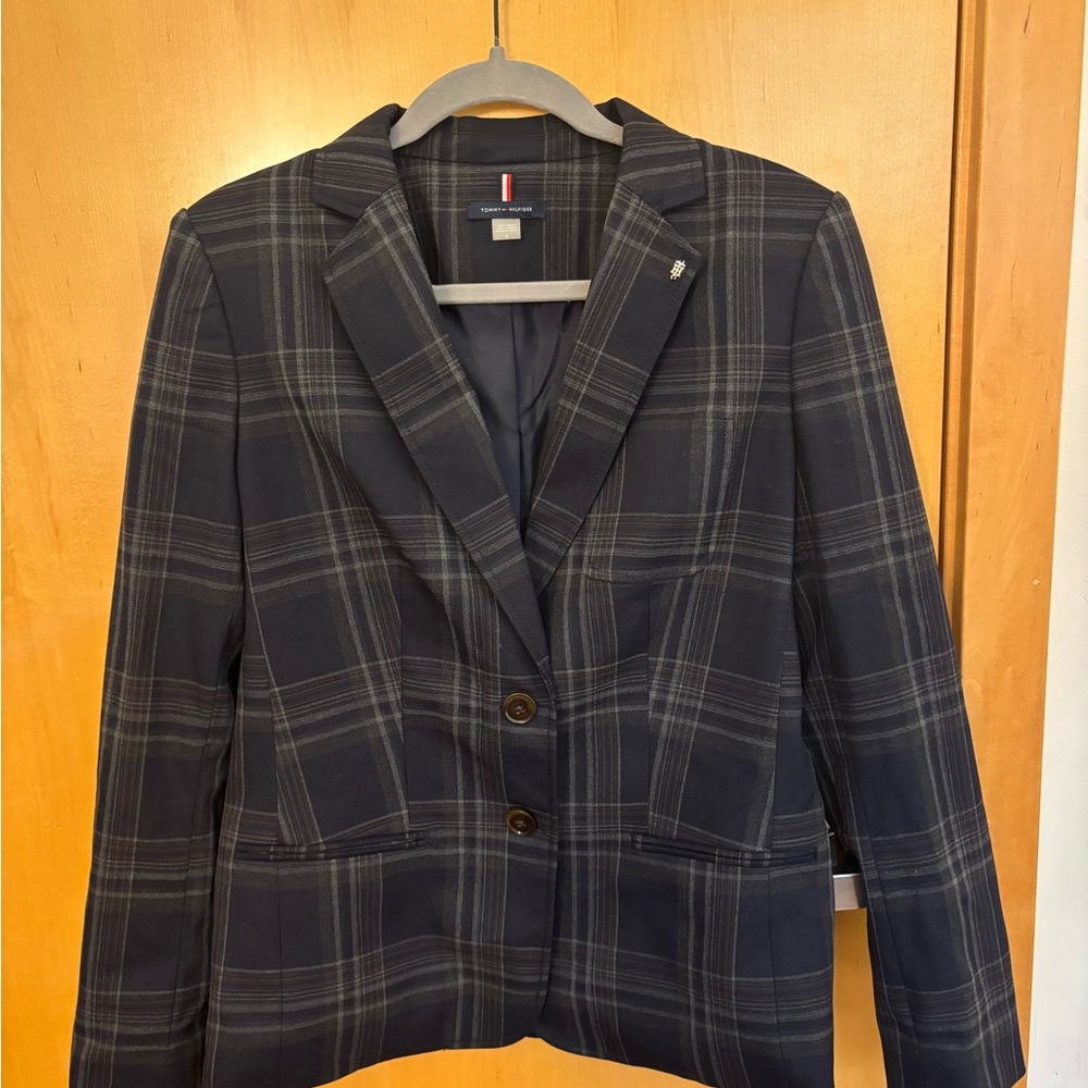 Tommy Hilfiger Women's Navy Plaid Blazer